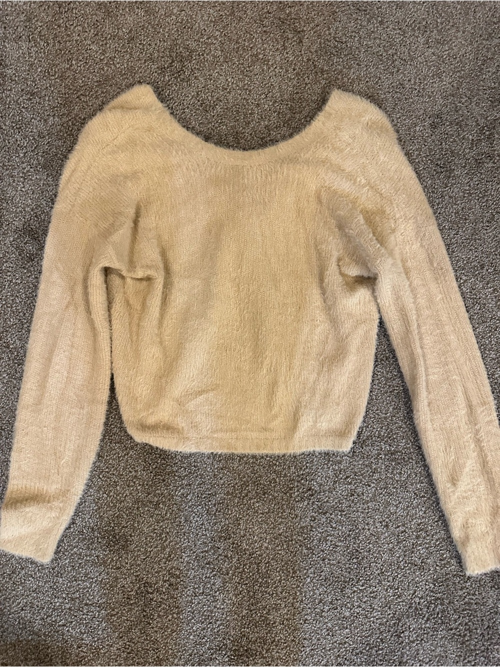 Hollister Cream Off-the-Shoulder Fuzzy Knit Sweater